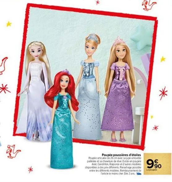 poupée poussières d'étoiles poupée articulée de 26cm avec sa jupe amovible palletée et sa chevelure de sive. existe en poupée ade cendrillon raponce et d'autres modeles disponibles à des prix différen