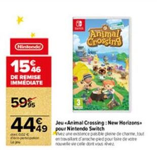 Nintendo  15%  DE REMISE IMMEDIATE  59%  000  € +49  Animal Crossing  Jeu «Animal Crossing: New Horizons pour Nintendo Switch  vez une existence pas ble pleine de charme, tout en tavallant d'amache pi