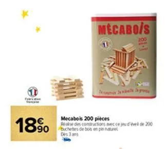 1890  mecabois  mecabois 200 pièces  raise des constructions avec ce jeu d'ével de 200 buchetes de bois en pin naturel des 3 ans  200 