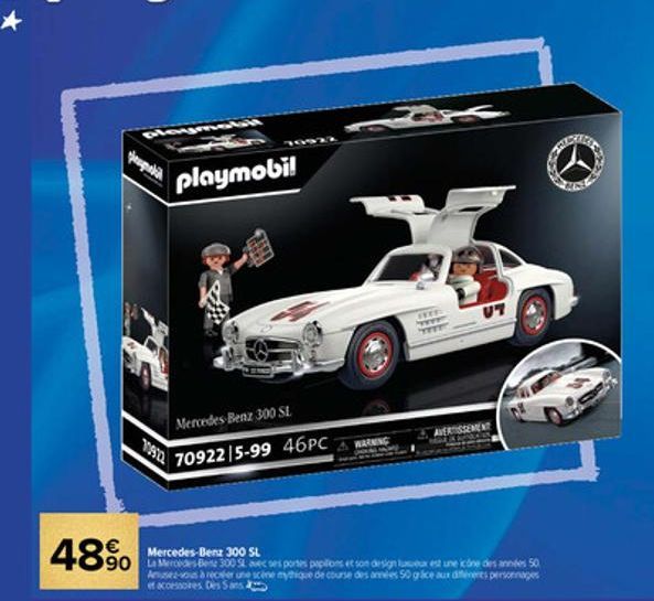 48%  plegaka  playmobil  Mercedes-Benz 300 SL 7092215-99 46PC  WARNING  k  AVERTISSEMENT  Mercedes-Benz 300 SL  90 La Mercedes-Benz 300 SL avec ses portes papillons et son design luxe est une icône de