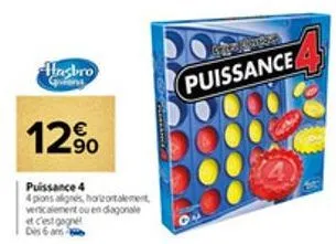 hasbro guant  1290  puissance 4  4 pions alignés, horizontalement verticalement ou en diagonale et c'est gagné  puissance 