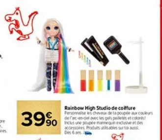 39%  rainbow high studio de coiffure personnalise les cheveux de ta poupée aux couleurs de l'arc-en-del avec les gels paletes et colones accessoires produits utilisables sur toi auss dis 6 ans 