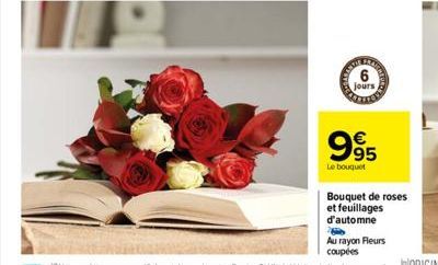 6  jours  995  Le bouquet  Bouquet de roses et feuillages d'automne  Au rayon Fleurs coupées 