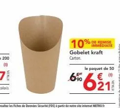 immediate gobelet kraft carton  le paquet de 50  6% 621  uggestions de présentation (1) prix emise de dute 