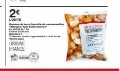 2€  l'unité  vary  origine france  pommes de terre gralle de consommation mario cul  cig  te contre le getir  monopri mate  grenius 