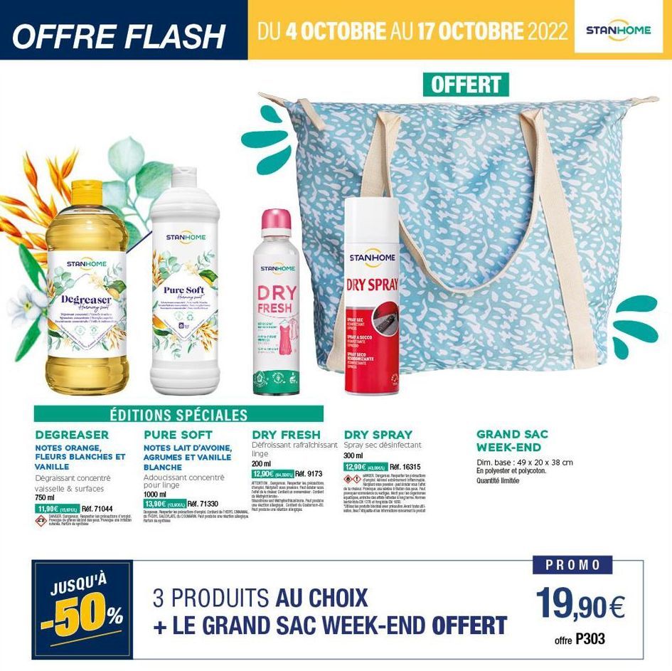 OFFRE FLASH DU 4 OCTOBRE AU 17 OCTOBRE 2022 STANHOME  OFFERT  STANHOME  Degreaser Ноетод ний  11,90€  DEGREASER  NOTES ORANGE,  FLEURS BLANCHES ET VANILLE  Dégraissant concentré  vaisselle & surfaces 