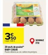 3€  50  Couf ONE  SONNAZ (73)  20 oeufs de poules  BABY COQUE  Poules ves au sol, calibre moyengros 
