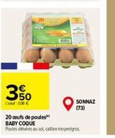 3€  50  Couf ONE  SONNAZ (73)  20 oeufs de poules  BABY COQUE  Poules ves au sol, calibre moyengros 