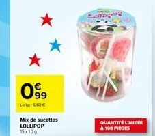 0999  leig:6.00€  mix de sucettes lollipop 15x100  godspring  quantité limitée à 108 pièces 