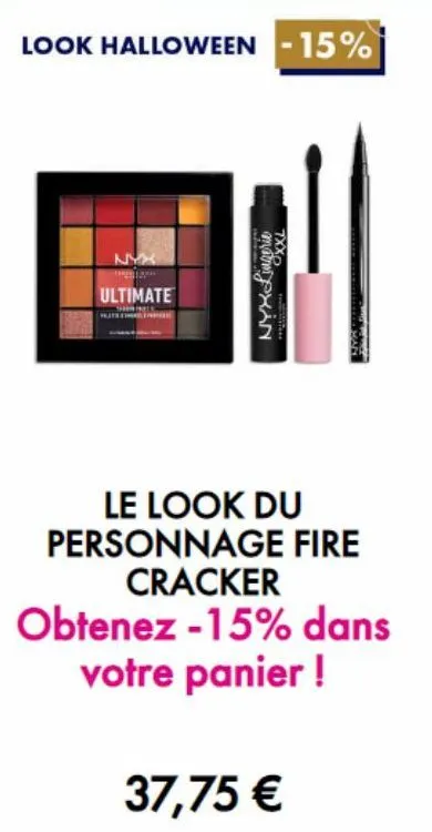 look halloween - 15%  nyx  **12**  ultimate  7xxd  nyx lingerie  evan  le look du personnage fire cracker  obtenez -15% dans votre panier !  37,75 € 