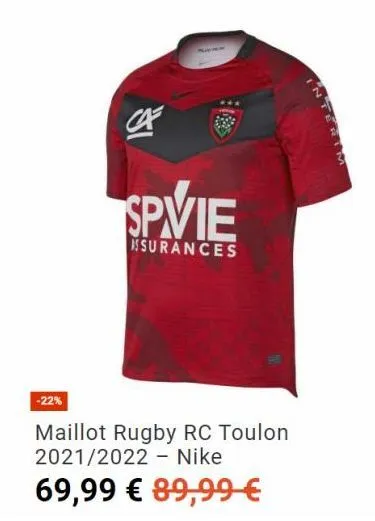 -22%  spvie  issurances  maillot rugby rc toulon 2021/2022 nike  69,99 € 89,99 € 