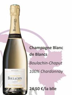 BOULACHIN  CHAMFACRE  CHAMPAGRE  BOULACHIN  Champagne Blanc de Blancs  Boulachin-Chaput  100% Chardonnay  24,50 €/la bile 