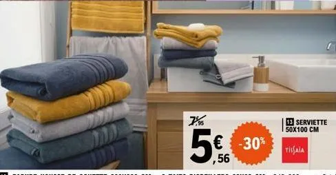 7,95  5€ -30%  ,56  13 serviette 50x100 cm  tisaia 