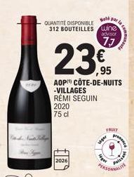 In  par la  Weld  QUANTITÉ DISPONIBLE 312 BOUTEILLES wine advisor  77  ,95  AOP CÔTE-DE-NUITS  -VILLAGES  RÉMI SEGUIN  2020 75 cl  2026  viger  FRUIT  eget  proce  PRISSA 