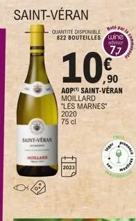saint-véran  saint-veran  moillard  le par  quantite disponible 822 bouteilles wine  ,90  aop(¹) saint-véran moillard "les marnes"  2020 75 cl  2023  advisor  77  vegar  proce  meelest 