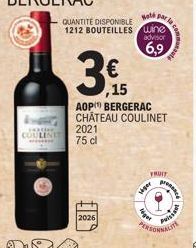 COULINE  Sold  par  QUANTITE DISPONIBLE 1212 BOUTEILLES wine  advisor  6,9  3  AOP BERGERAC CHÂTEAU COULINET  2021  75 cl  2026  ,15  FRUIT  viger  léger  PERSONN  Puissa 