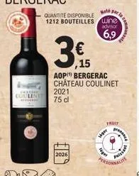 couline  sold  par  quantite disponible 1212 bouteilles wine  advisor  6,9  3  aop bergerac château coulinet  2021  75 cl  2026  ,15  fruit  viger  léger  personn  puissa 