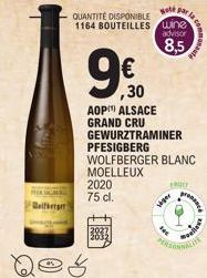 HERMA  Belfberr  Solé,  QUANTITÉ DISPONIBLE  1164 BOUTEILLES wine  advisor  8,5  €  ,30  AOP) ALSACE GRAND CRU GEWURZTRAMINER PFESIGBERG WOLFBERGER BLANC  MOELLEUX  2020  75 cl.  gar la  wiper  mahes 