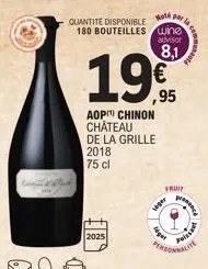 2018 75 cl  2025  note  quantité disponible 180 bouteilles wine advisor  8,1  19€  ,95  aop) chinon château de la grille  fruit  saper  leger  pen  balline 