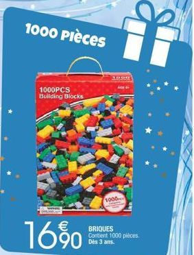 1000 Pièces  16%  1000PCS Building Blocks  www.w  39.951  BRIQUES Contient 1000 pièces. Dès 3 ans.  1000 