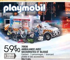 playmobil  59%  pesLROS  70936 AMBULANCE AVEC SECOURISTES ET BLESSÉ Contient: 3 personnages, 1 brancard pliable et des accessoires. Dès 5 ans.  A  