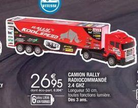 KOOLSPEED HAMAM  ples LR06  NON FOURNIES  BE  www JE  2695  dont éco-part. 6.20€ Longueur 50 cm.  CAMION RALLY RADIOCOMMANDÉ 2.4 GHZ  toutes fonctions lumière.  Dès 3 ans. 