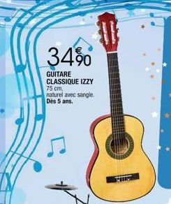 34%  GUITARE CLASSIQUE IZZY 75 cm, naturel avec sangle Dès 5 ans.  