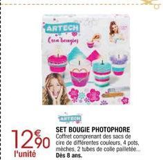 12%  l'unité  ARTECH (a beagles  ARTECH  SET BOUGIE PHOTOPHORE Coffret comprenant des sacs de cire de différentes couleurs, 4 pots, mèches, 2 tubes de colle pailletée... Dès 8 ans. 