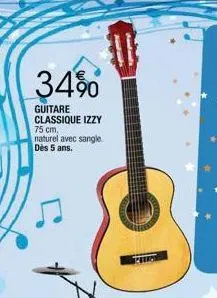 34%  guitare classique izzy 75 cm, naturel avec sangle dès 5 ans.  