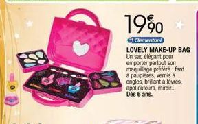 19% *  Clementoni  LOVELY MAKE-UP BAG Un sac élégant pour emporter partout son maquillage préféré fard à paupières, vernis à ongles, brillant à lèvres. applicateurs, miroir... Dès 6 ans. 