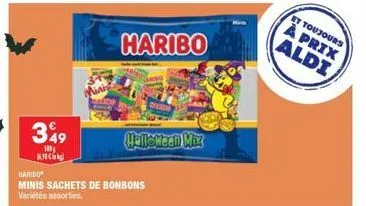 349  500  haribo  minis sachets de bonbons variétés assorties  haribo  halloween mix  deter  et toujours  à prix aldi 