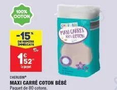 100% coton  -15*  de remise hdlate  f  152  l  cherubin  maxi carré coton bébé paquet de 80 cotons.  maxi carres coton 