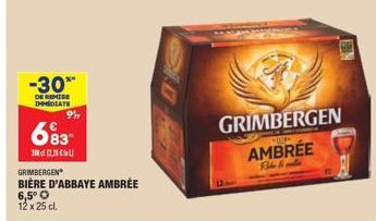 -30**  DE REMISE IMMEDIATE  9  693  3d (22  GRIMBERGEN  BIÈRE D'ABBAYE AMBRÉE 6,5° O 12 x 25 cl.  GRIMBERGEN  400  AMBRÉE  