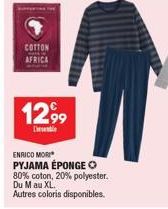 COTTON AFRICA  1299  D  ENRICO MORI PYJAMA ÉPONGE O 80% coton, 20% polyester. Du M au XL. Autres coloris disponibles. 