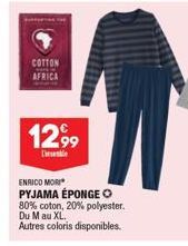 COTTON AFRICA  1299  D  ENRICO MORI PYJAMA ÉPONGE O 80% coton, 20% polyester. Du M au XL. Autres coloris disponibles. 