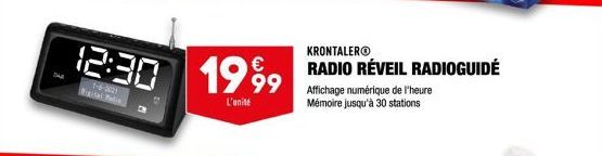 SAB  12:30 1999  1-6-2021  L'unité  KRONTALER®  RADIO RÉVEIL RADIOGUIDÉ 99que de heure  Mémoire jusqu'à 30 stations 