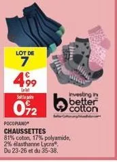 lot de  7 4,99  tel  soita  072  investing in  cotton  m  pocopiano chaussettes  81% coton, 17% polyamide, 2% elasthanne lycra® du 23-26 et du 35-38. 