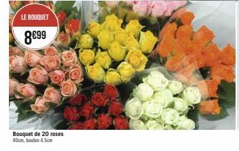 LE BOUQUET  8€99  Bouquet de 20 roses 40cm, bouton 4.5cm 