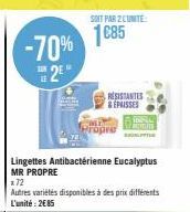 -70% 2  LE  SOIT PAR 2 LUNITE:  1085  Lingettes Antibactérienne Eucalyptus MR PROPRE  x72  Autres variétés disponibles à des prix différents L'unité: 2€85  RESISTANTES & ÉPAISSES  Propre  MEDITE RELAT