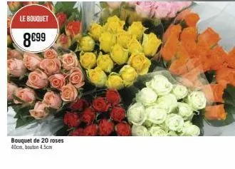 le bouquet  8€99  bouquet de 20 roses 40cm, bouton 4.5cm 