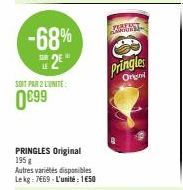 -68%  18 LE  2⁰  SOIT PAR 2 L'UNITÉ  0€99  PRINGLES Original 195 g  Autres variétés disponibles Lekg: 7669-L'unité: 150  ARIST  Pringles Org 