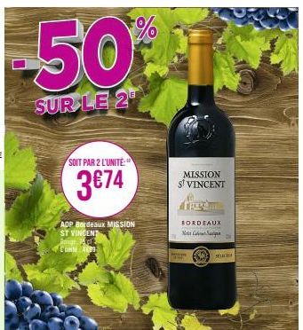 -50%  SUR LE 25  ADP Bordeaux MISSION ST VINCENT Jog 5c Conté ABS  SOIT PAR 2 L'UNITE"  3€74  MISSION  ST VINCENT  BORDEAUX Nel Cala Supe  MARTY  suo 
