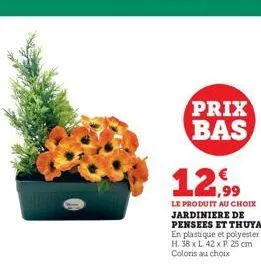 prix bas  12,99  le produit au choix jardiniere de pensees et thuya en plastique et polyester h. 38 x l 42 x p. 25 cm coloris au choix 