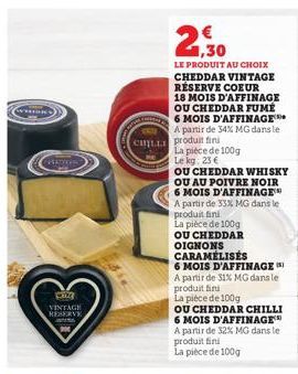 WHIONS  PRSATION  Jazz VINTAGE RESERVE  A  21,30  CALL produit fini  LE PRODUIT AU CHOIX CHEDDAR VINTAGE RÉSERVE COEUR 18 MOIS D'AFFINAGE OU CHEDDAR FUMÉ 6 MOIS D'AFFINAGE A partir de 34% MG dans le  