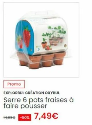 promo  explorbul création oxybul  serre 6 pots fraises à faire pousser  +4,99€ -50% 7,49€ 