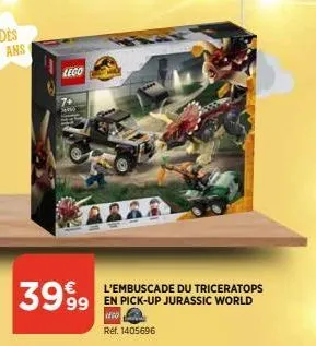 lego  7+  99 en  l'embuscade du triceratops pick-up jurassic world  ted ref. 1405696 