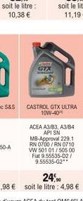 GTX  CASTROL GTX ULTRA 10W-40  ACEA A3/B3, A3/B4 API SN MB-Approval 229.1 RN 0700/RN 0710 VW 501 01/505 00 Fiat 9.55535-D2/ 9.55535-G2 