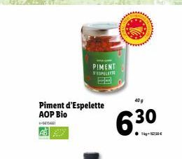 Piment d'Espelette AOP Bio  -615661  L.COM  PIMENT  D'ESPELETTE  40 g  6.30 