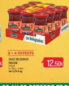 www  PAIN  bolognai  Les Bolognaises  8+4 OFFERTS SAUCE BOLOGNAISE PANZANI Parbod 81200g+4 offert Sait 5,21€ lkg  12,50€ 