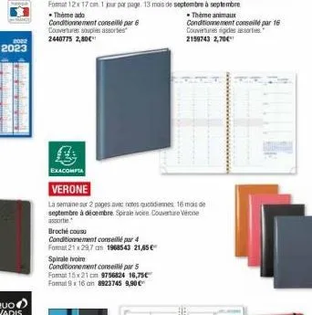 2022  2023  • theme ado  conditionnement conseillé par 6 couvertures souples assortes 2440775 2,80€  b  exacompta  broché cousu  conditionnement conseillé par 4  fomai21 x 297 an 1968543 21,856 spiral